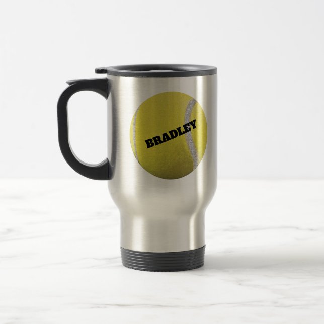Personalised Modern Yellow Tennis Ball   Travel Mug (Left)