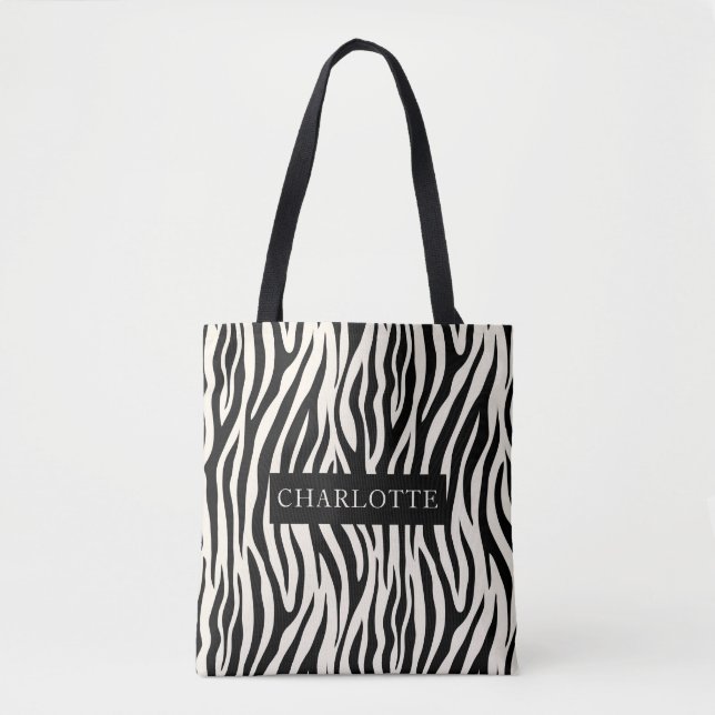 Personalised Modern Zebra Safari Animal Pattern Tote Bag (Front)