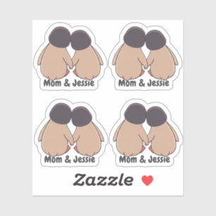 Personalised Mom & Daughter Cute Penguin Stickers