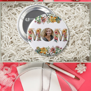 Personalised MOM Mothers Day flower Photo  6 Cm Round Badge