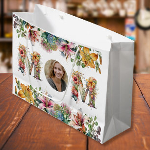 Personalised MOM Mothers Day flower Photo  Large Gift Bag