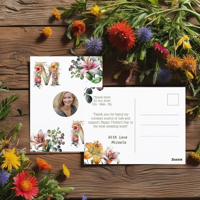 Personalised MOM Mothers Day flower Photo  Postcard (Personalised MOM Mothers Day flower Photo Postcard)