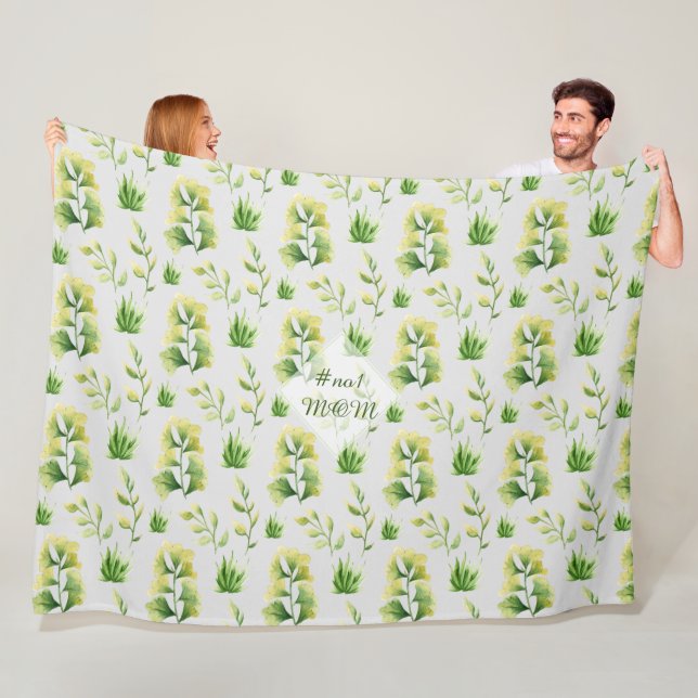 Personalised MOM Stepmom Mother-in-Law Greenery Fleece Blanket (In Situ)