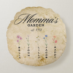 Personalised Mommas Wildflower Garden  Round Cushion