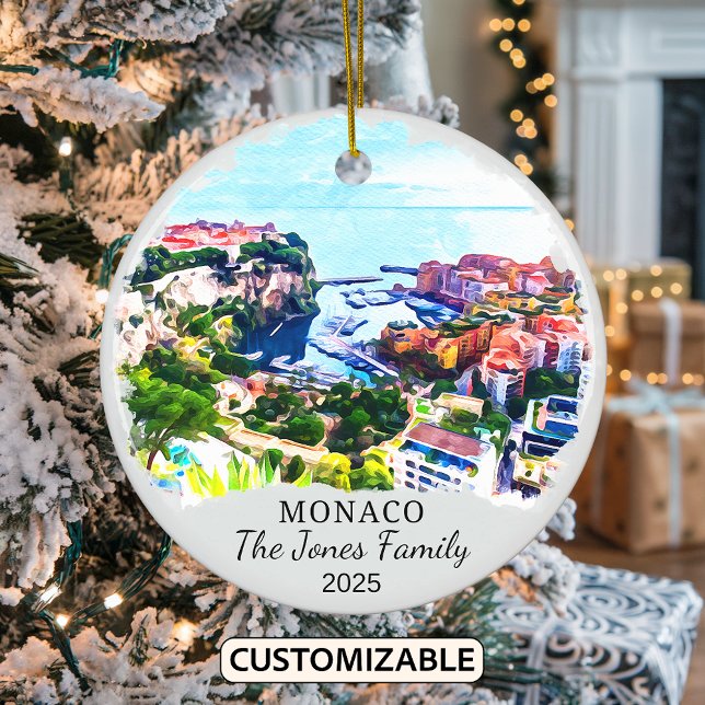 Personalised Monaco Ornament, Europe Ceramic Tree Decoration (Creator Uploaded)
