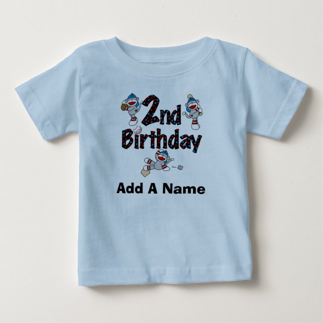 Personalised Monkey Baseball 2nd Birthday Tshirt (Front)