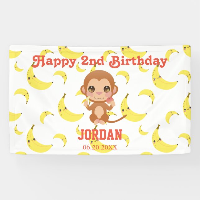 Personalised Monkey Birthday Party  Banner (Horizontal)