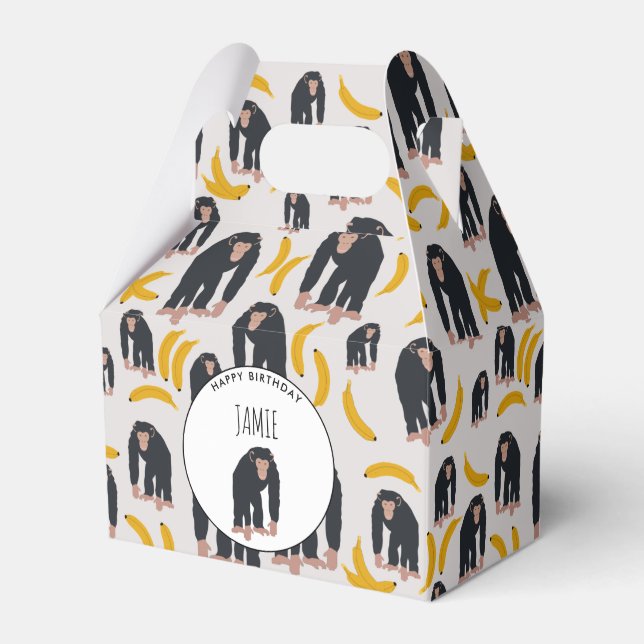 Personalised Monkey Chimpanzee & Banana Birthday  Favour Box (Front Side)