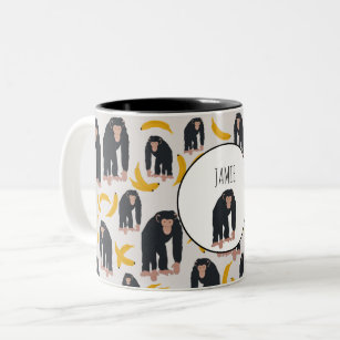 Personalised Monkey Chimpanzee & Banana Pattern Two-Tone Coffee Mug