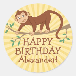 Personalised Monkey Kids Birthday Stickers