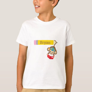 Personalised Monkey Reading Book Pencil T-Shirt