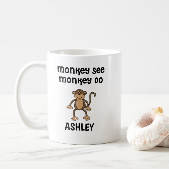 Personalised Monkey See, Monkey Do Mug (With Donut)