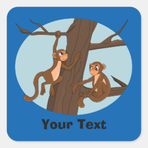 Personalised Monkeys climbing the tree Square Stic Sticker