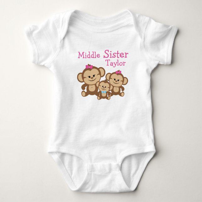 Personalised Monkeys Middle Sister Bodysuit (Front)