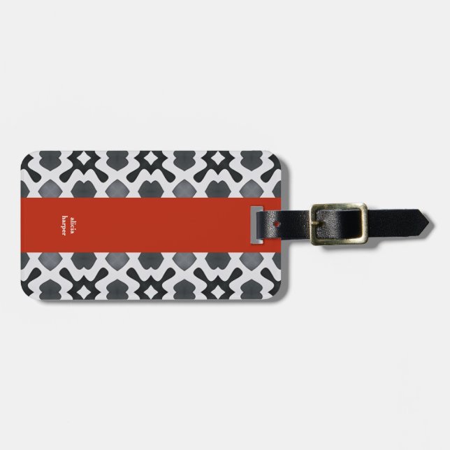 Personalised Monochorome Red Stripe Luggage Tag (Front Horizontal)