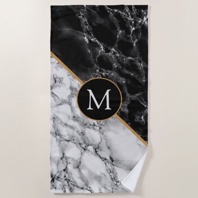 Personalised Monogar Black and White Beach Towel (Front)