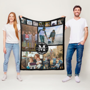 Personalised Monogram  11 Photo Collage Fleece Blanket