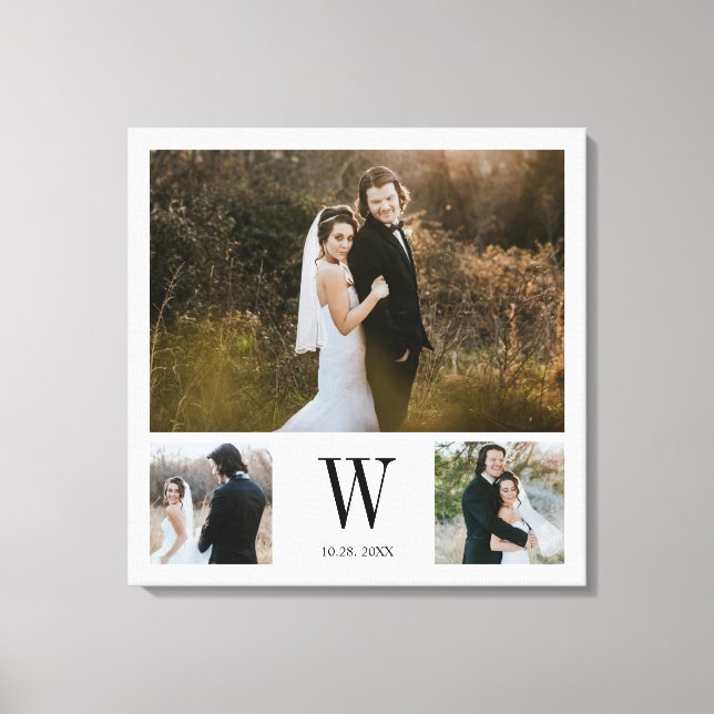 Personalised Monogram 3 Photo Collage Canvas Print (Front)