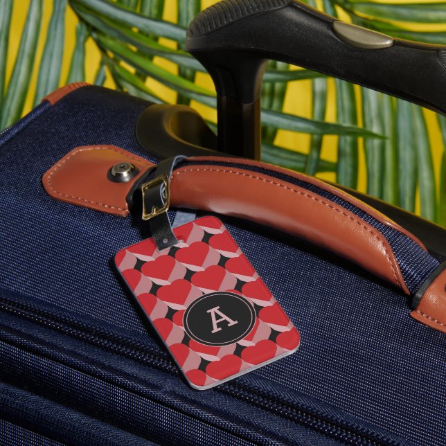 Personalised Monogram 3D Red Heart Pattern  Luggage Tag (Front Insitu 1)