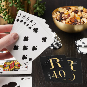 Personalised Monogram 40th Birthday Black and Gold Playing Cards