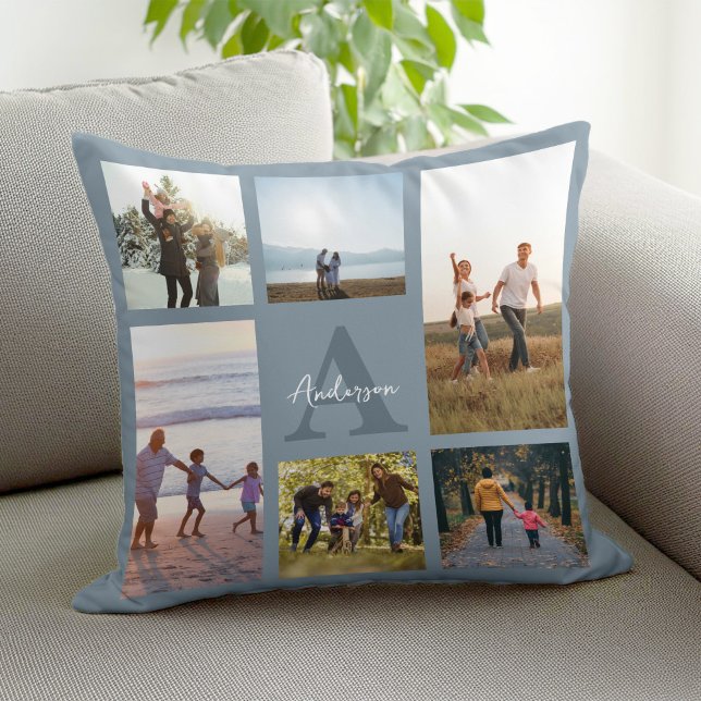 Personalised Monogram 6 Photo Collage Cushion (Creator Uploaded)