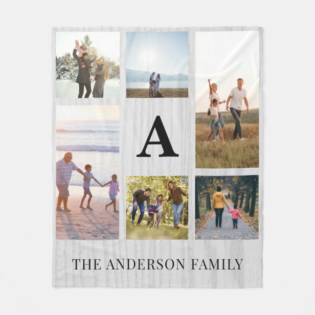 Personalised Monogram 6 Photo Collage Fleece Blanket (Front)