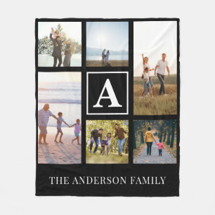 Personalised Monogram 6 Photo Collage Fleece Blanket