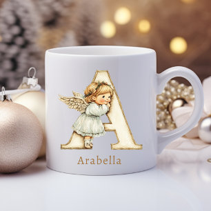 Personalised Monogram A Initial Christmas Angel Coffee Mug