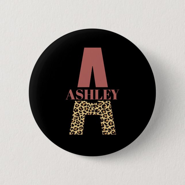 Personalised Monogram A Pink Leopard print 6 Cm Round Badge (Front)