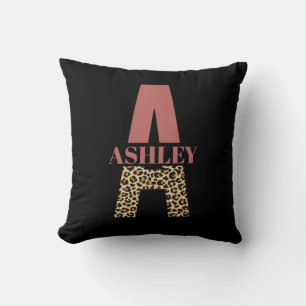 Personalised Monogram A Pink Leopard print Cushion