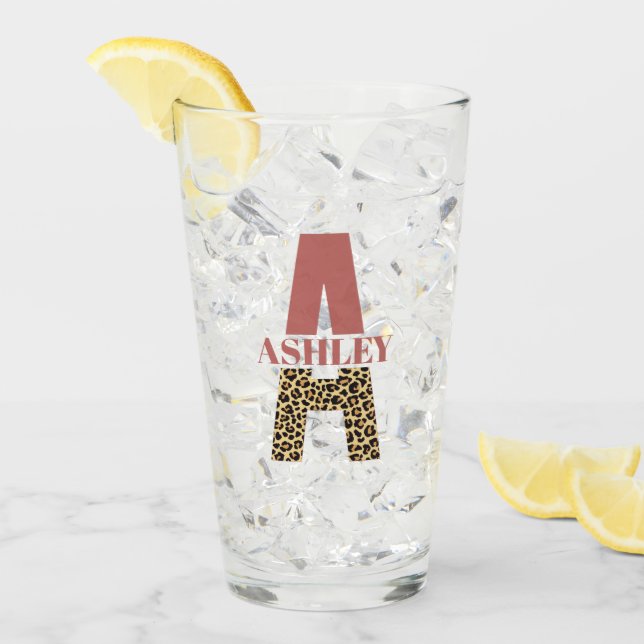 Personalised Monogram A Pink Leopard print  Glass (Front Ice)