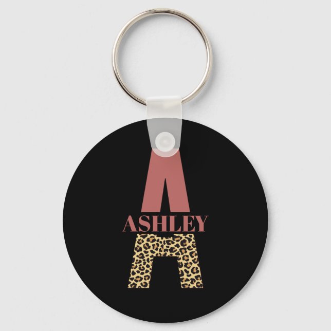 Personalised Monogram A Pink Leopard print Key Ring (Front)