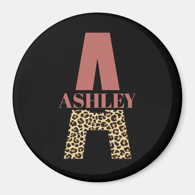 Personalised Monogram A Pink Leopard print Magnet (Front)