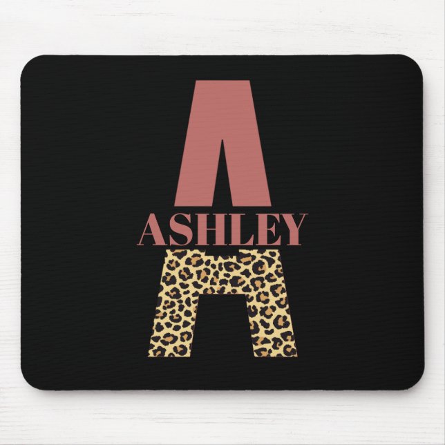 Personalised Monogram A Pink Leopard print Mouse Mat (Front)