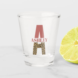 Personalised Monogram A Pink Leopard print Shot Glass