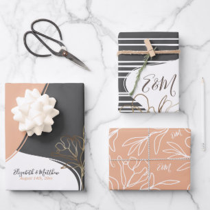 Personalised Monogram Abstract Floral Wedding Wrap Wrapping Paper Sheet