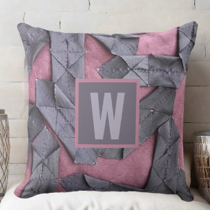 Personalised monogram abstract geometric purple  cushion