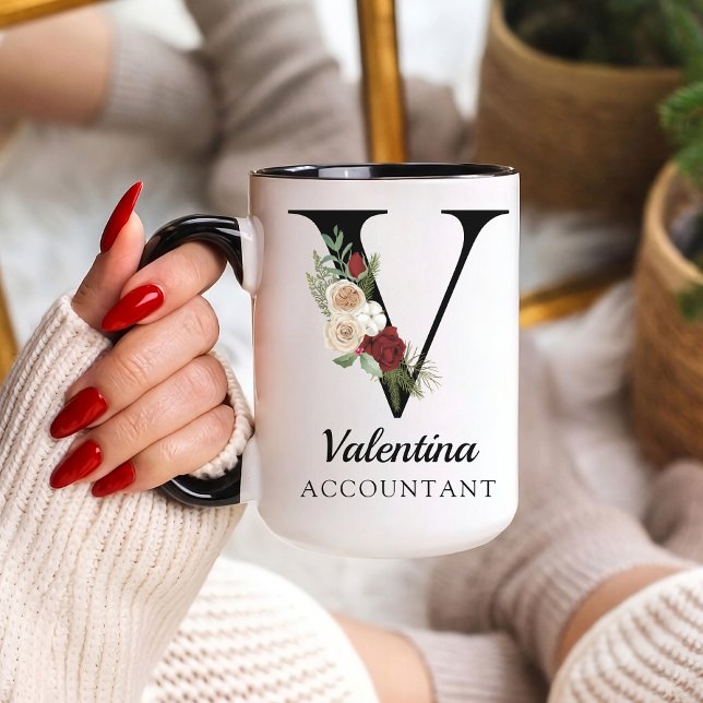 Personalised Monogram Alphabet Mug for Accountant (Personalized Monogram Floral Alphabet Mug for Mom, Grandma, Teacher, Nurse, Lawyer or Bridesmaid)
