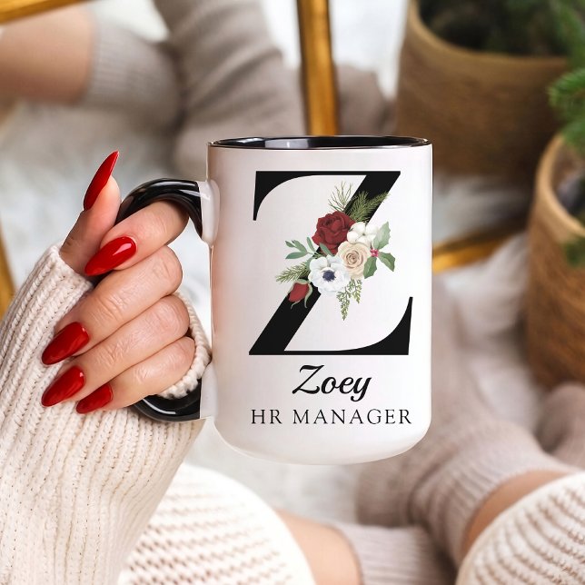 Personalised Monogram Alphabet Mug for HR Manager (Personalized Monogram Floral Alphabet Mug for Mom, Grandma, Teacher, Nurse, Lawyer or Bridesmaid)