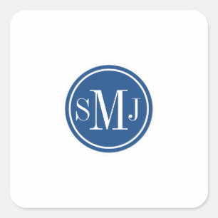 Personalised Monogram and Classic Blue Square Sticker