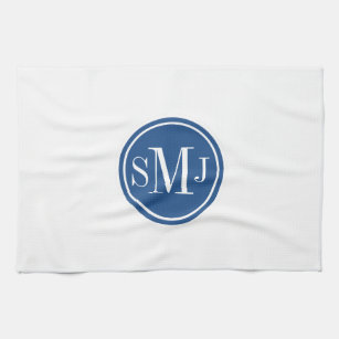Personalised Monogram and Classic Blue Tea Towel