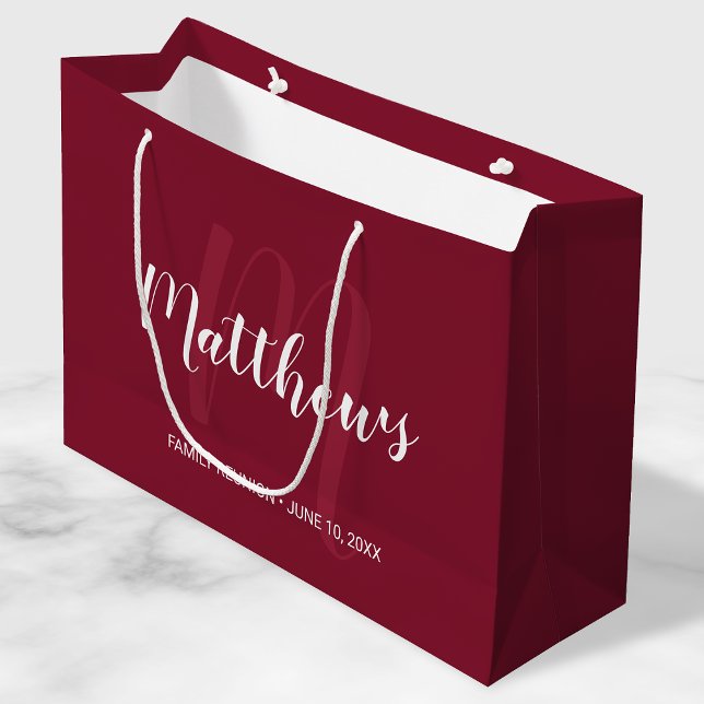 Personalised Monogram and Family Name Burgundy Red Large Gift Bag (Creator Uploaded)