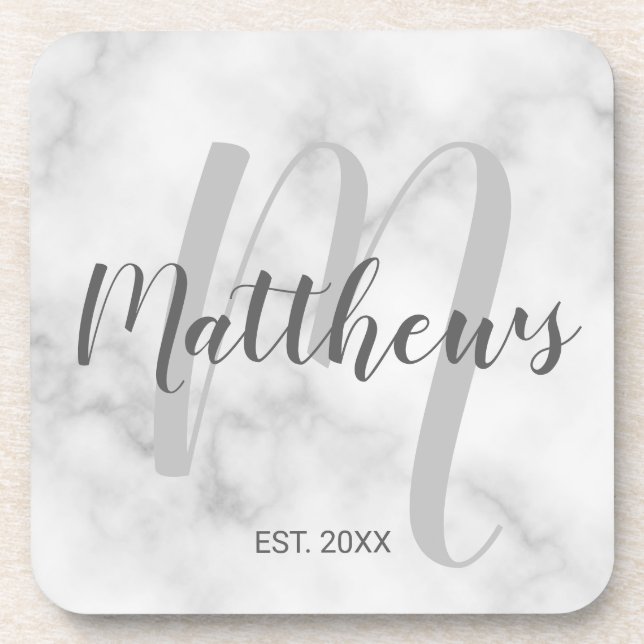 Personalised Monogram and Family Name Marble Coaster (Front)