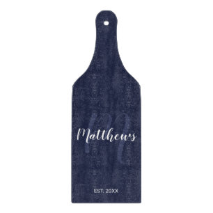 Personalised Monogram and Family Name Navy Blue Cutting Board