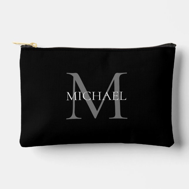 Personalised Monogram and Name Black Accessory Pouch (Front)