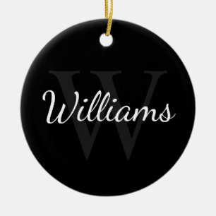 Personalised Monogram and Name Black Ceramic Tree Decoration