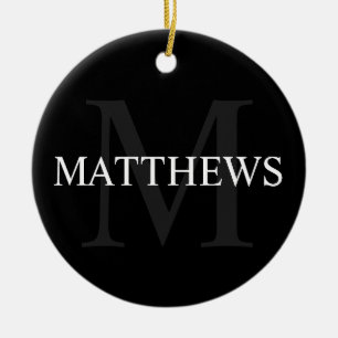 Personalised Monogram and Name Black Ceramic Tree Decoration