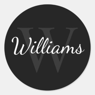 Personalised Monogram and Name Black Classic Round Sticker