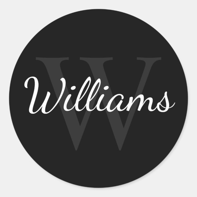 Personalised Monogram and Name Black Classic Round Sticker (Front)