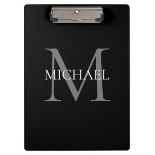 Personalised Monogram and Name Black Clipboard